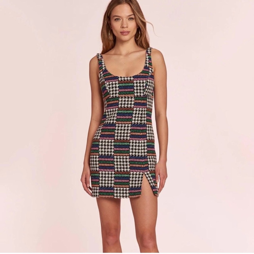 Amanda Uprichard Black and Pink Houndstooth Mini Dress XS
